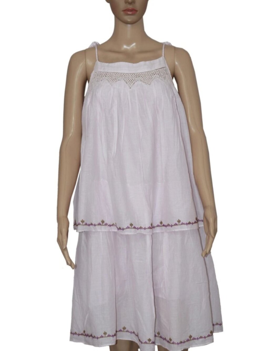Happy X Nature Dream Midi Dress Embroidered Tiered Purple Tie Shoulder Lace L